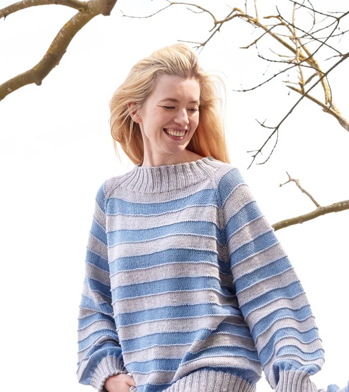 Lana Grossa MAGLIONE A RIGHE TOP DOWN Cool Wool Big Mélange