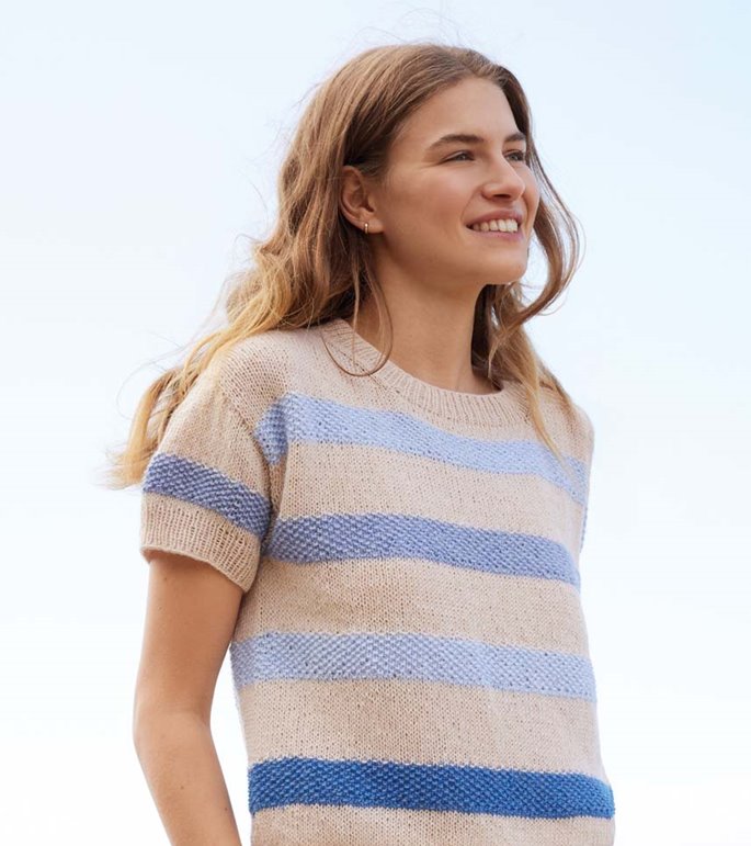 Lana Grossa SHIRT IN TRICOTSTEEK MET GERSTEKORRELSTREPEN Ecopuno